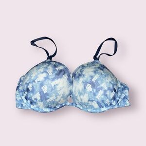 Victoria’s Secret PINK Wear Everywhere Super Push Up Bra Blue Tie Dye 34C NWOT